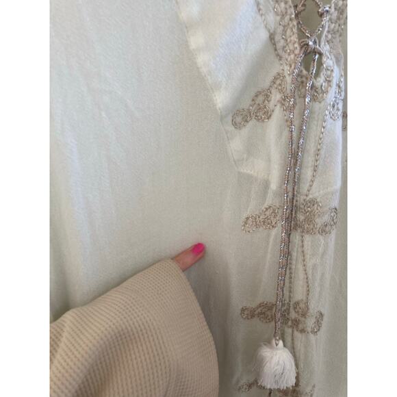 Melissa Odabash Mint Ivory Tunic Kaftan Cover up Sparkle Embroidery 100% Cotton - Picture 12 of 16